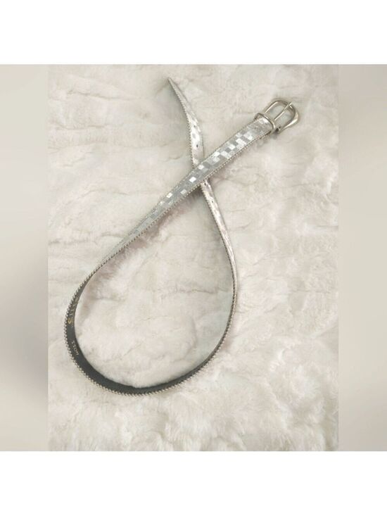 elite Accessories - Fresno California 4011 Silver Skinny 5 Hole M Belt with Beaded Sides Women